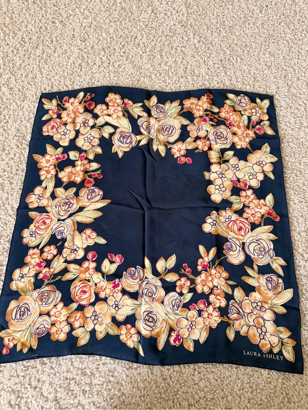 Laura Ashley Navy Floral Border Scarf